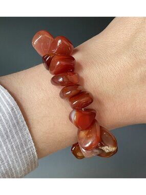 Tumbled Carnelian Stone Chunk Beaded Bracelet Semi-Precious Gemstone Jewelry